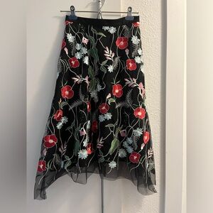XS Anthropologie Eva Franco Embroidered Black A-line Skirt